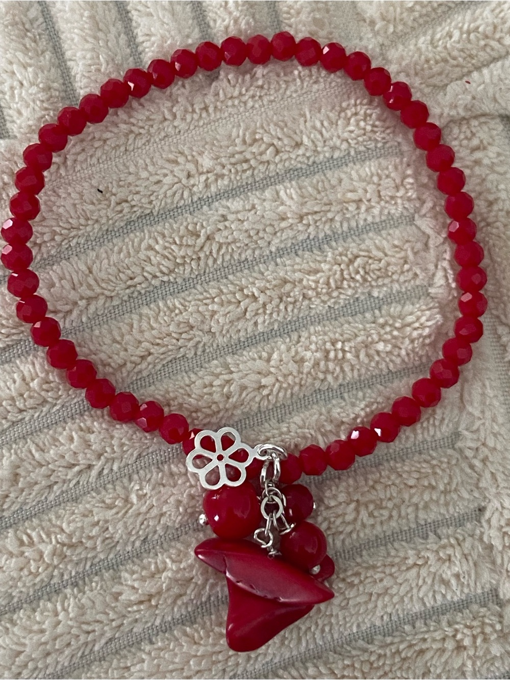 Red Beaded Charm Bracelet - made with Red Coral